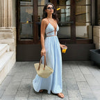 Vestido Halter Rayado Espalda Descubierta