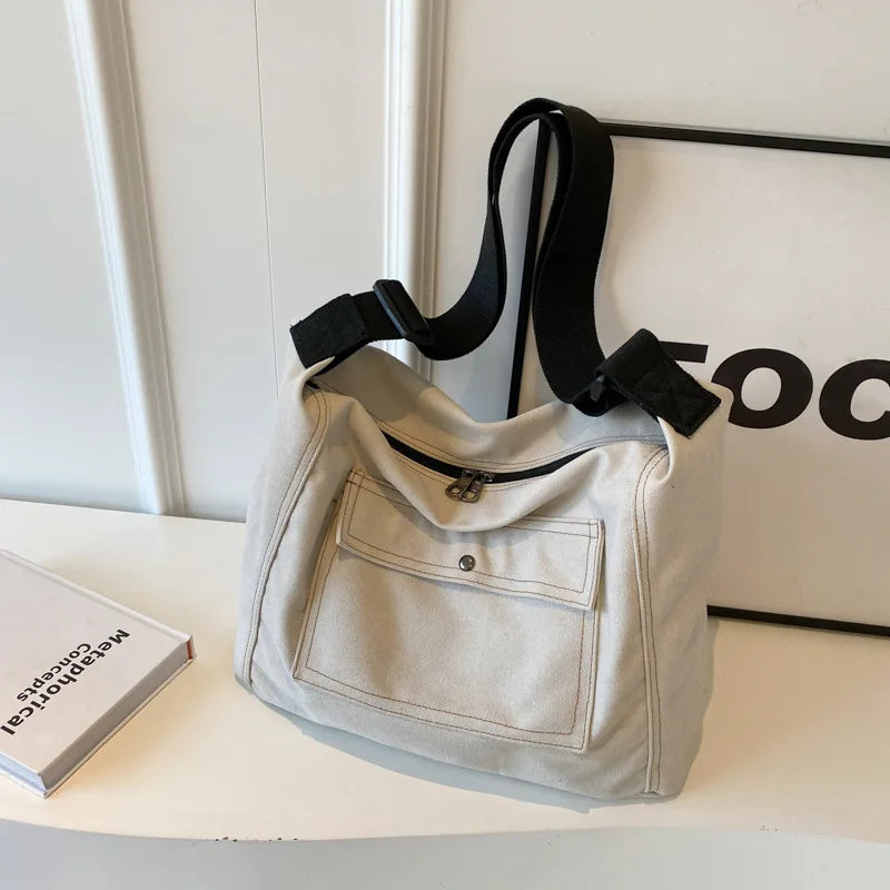 Bolso De Hombro Retro Mujer Lona Grande Casual Universitaria
