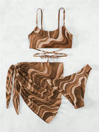 Bikini con Estampado Ondulado y Falda - Conjunto Práctico y Bonito