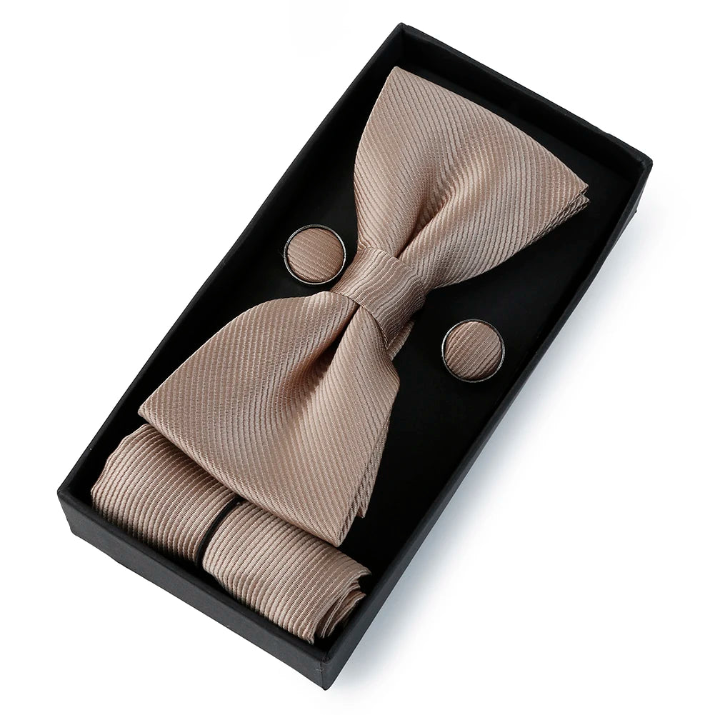 Set De Pajarita Pañuelo Gemelos Regalo Elegante Estilo Para Hombres