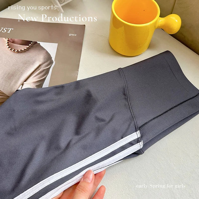 Leggings Piel Tiburón Raya Lateral | Cintura Alta Ajustado Casual | Mallas Deportivas PV | Ticotrendy