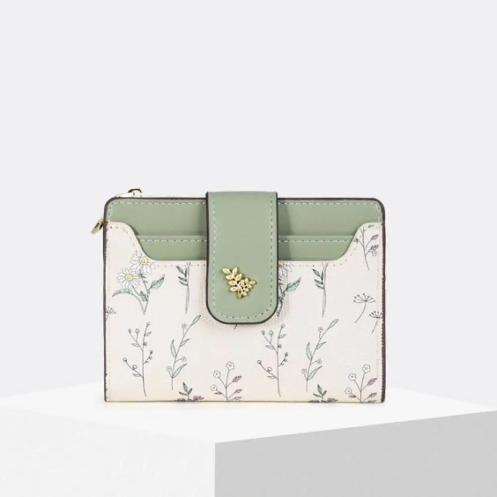 Cartera corta delgada de cuero PU INS, monedero con cremallera para múltiples tarjetas, monedero con flores pequeñas, cartera con cremallera para mujer y niña