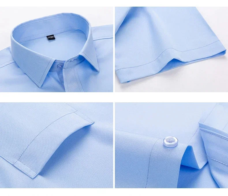 2025 Camisa de vestir antiarrugas elástica sin hierro para hombre, camisa de manga corta para hombre, Camisas sociales formales