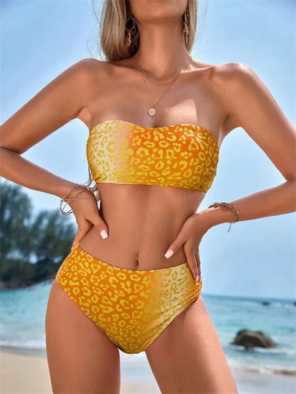 Bikini Sin Tirantes de Leopardo - Traje de Baño Sexy para Verano Tico