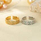 Anillo Ticotrendy Lujo | Circón Arcoíris | Abierto Acero Oro | Joyería Moda