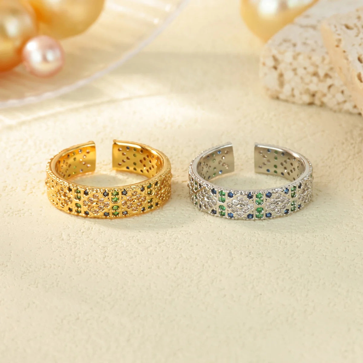 Anillo Ticotrendy Lujo | Circón Arcoíris | Abierto Acero Oro | Joyería Moda