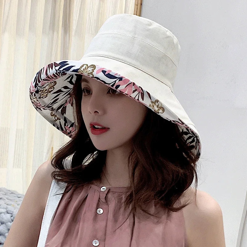 Sombrero con forma de cubo para mujer, sombrero de pescador panameño para las cuatro estaciones, ala grande, doble cara, Color sólido, visera, primavera y verano, 2025