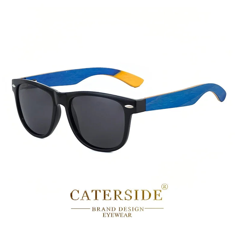 Gafas de Sol CATERSIDE Retro | Madera Natural y Montura TR90 | Lentes Polarizadas Ovaladas