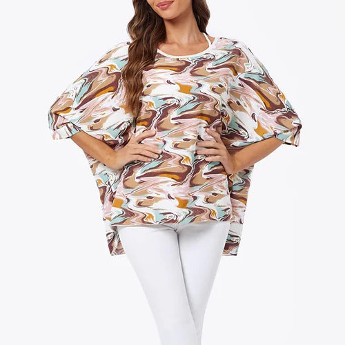 BHFlutter-camisa de talla grande para mujer, Top bohemio estampado, camiseta informal de gasa, 4XL, 5XL, 6XL, 2023