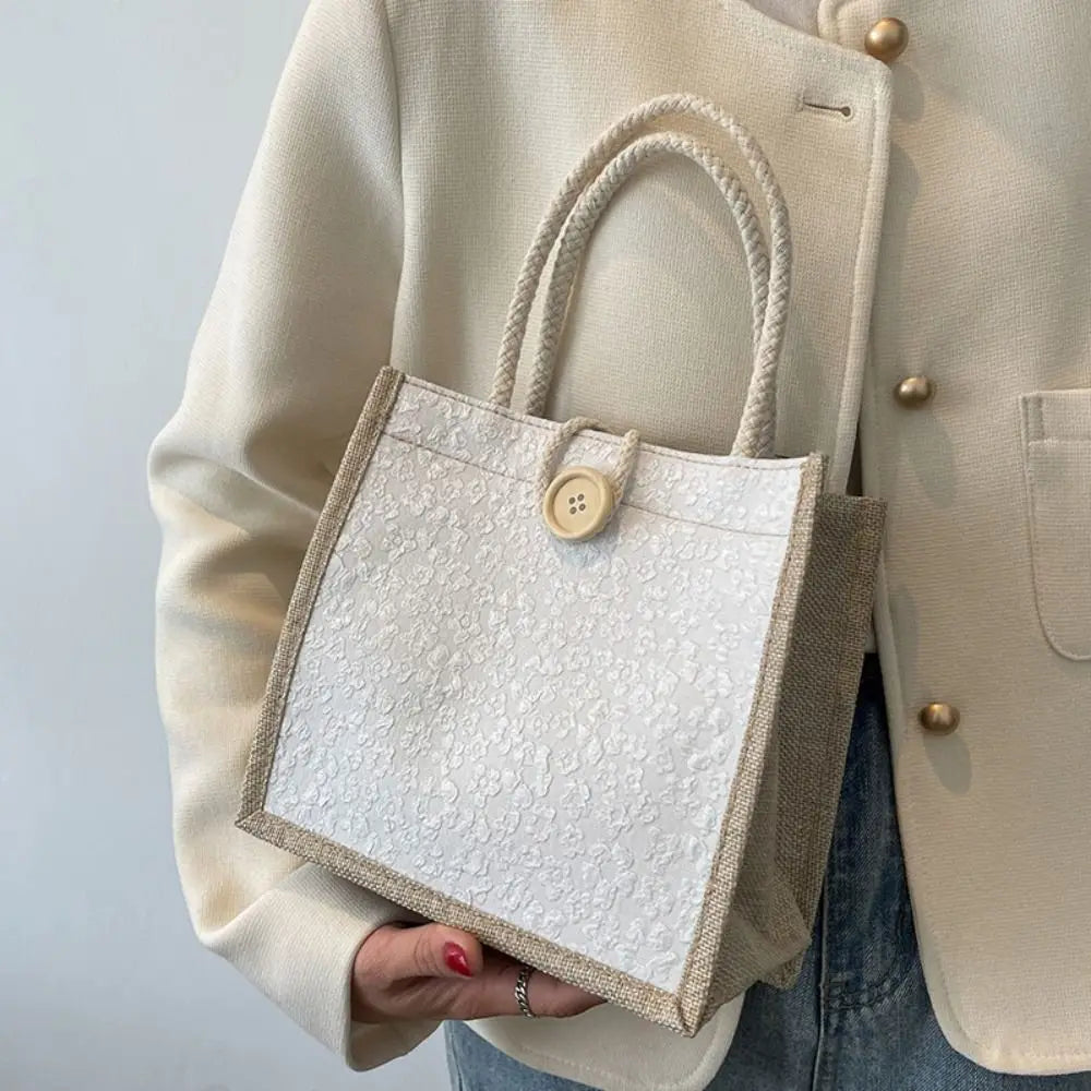 Bolso de Mano de Lino Simple con Cremallera, Gran Capacidad y Estilo Fresco