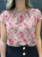 Blusa de manga corta con estampado | Floral para mujer | camisa informal de estilo bohemio