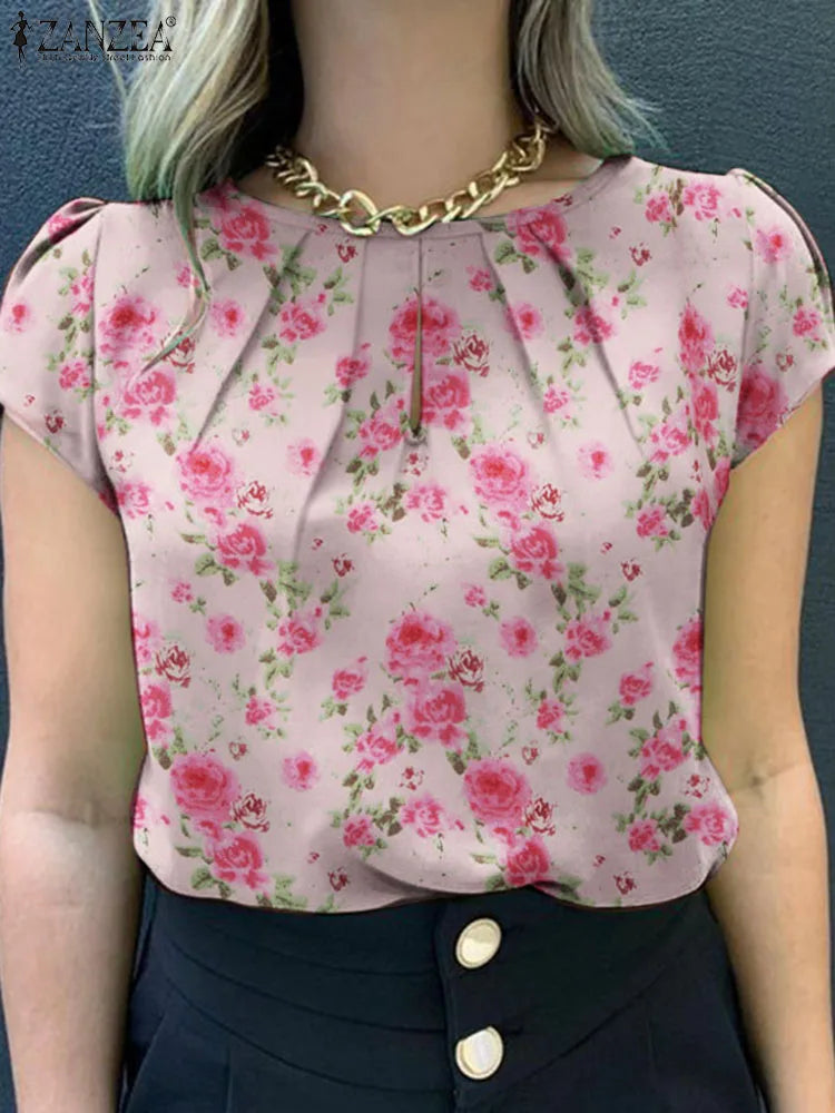 Blusa de manga corta con estampado | Floral para mujer | camisa informal de estilo bohemio