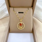 Collar Acero Inoxidable Vintage Flor Rosa Roja Circones Brillantes | Regalo Accesorio Elegante