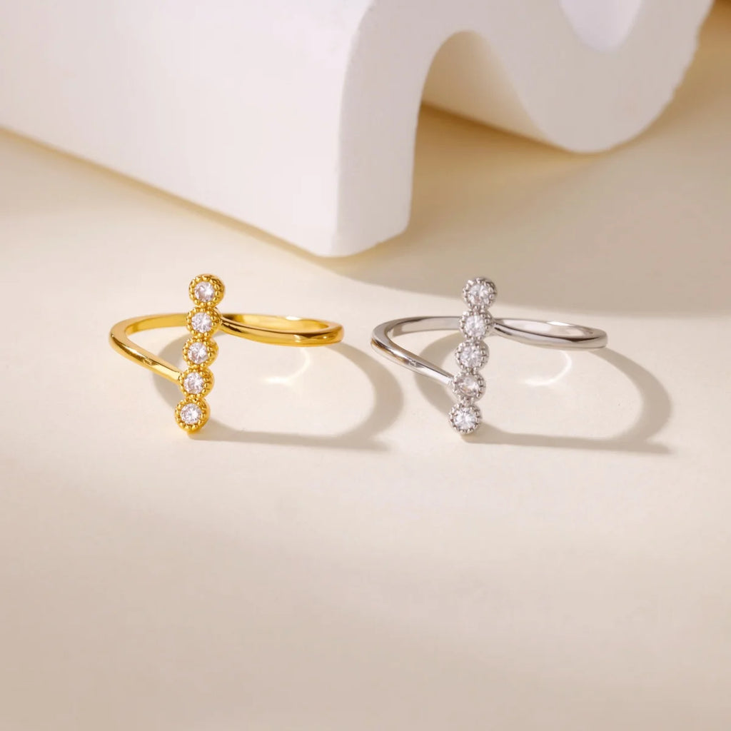 Anillo Ticotrendy Sol Lujo | Ópalo Circón | Abierto Acero Inox Oro | Joyería 2025