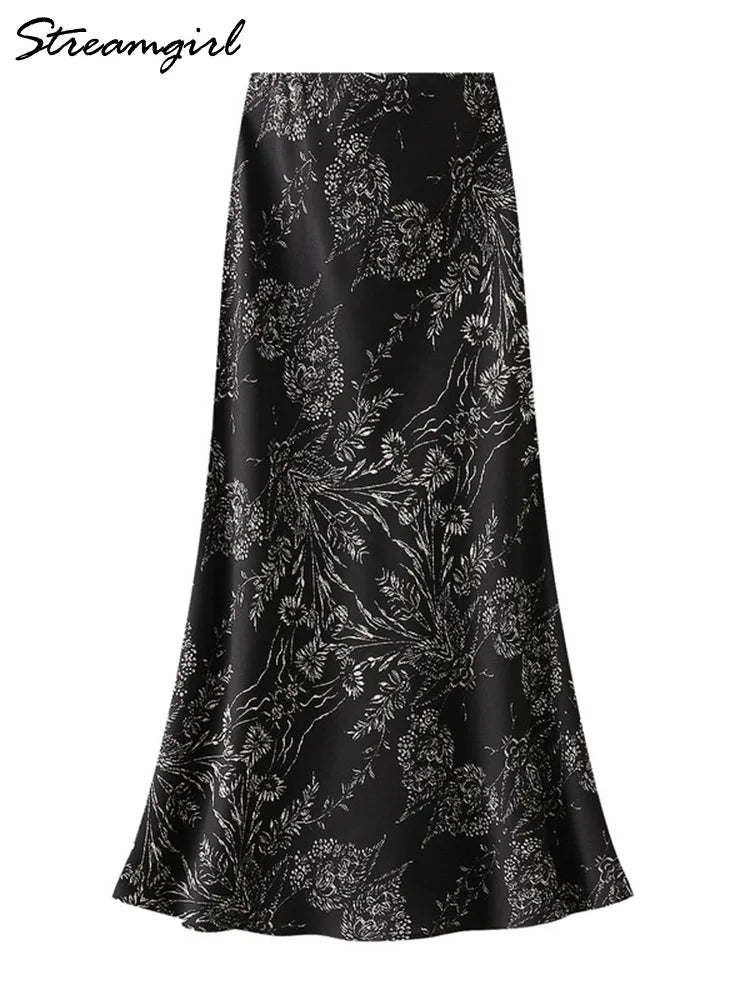 Falda Vintage de Satén | Estampado Floral Elegante