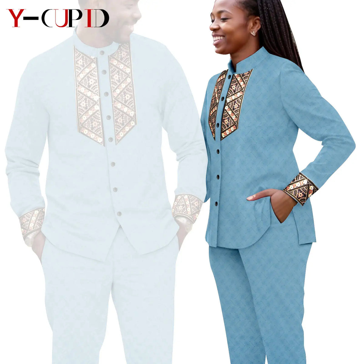 Conjunto Jacquard Africano Boda Pareja | Blusa y Pantalón | Tallas XS-6XL | Tico Trendy