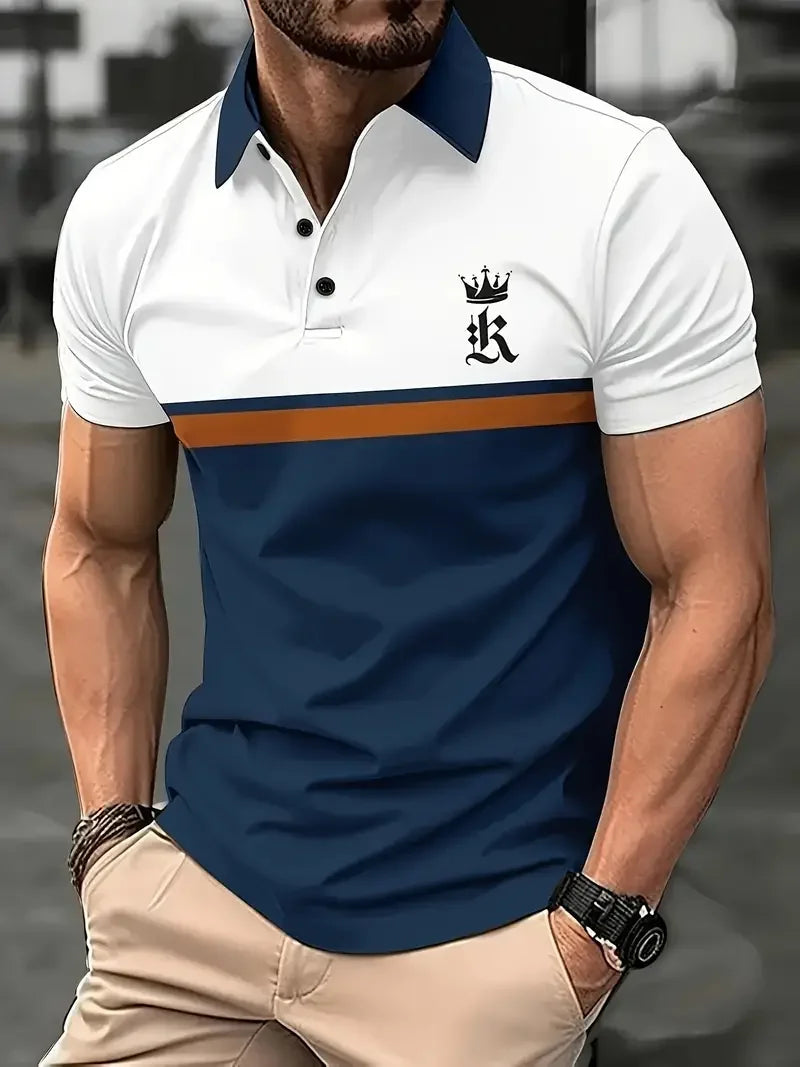 Polo Clásico Hombre Estampado Rayas | Golf Manga Corta Respirable Cintura Ancha