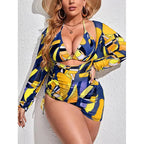 Conjunto de Bikinis de Malla Estampados de Tres Piezas | Traje de Baño de Talla Grande para Playa
