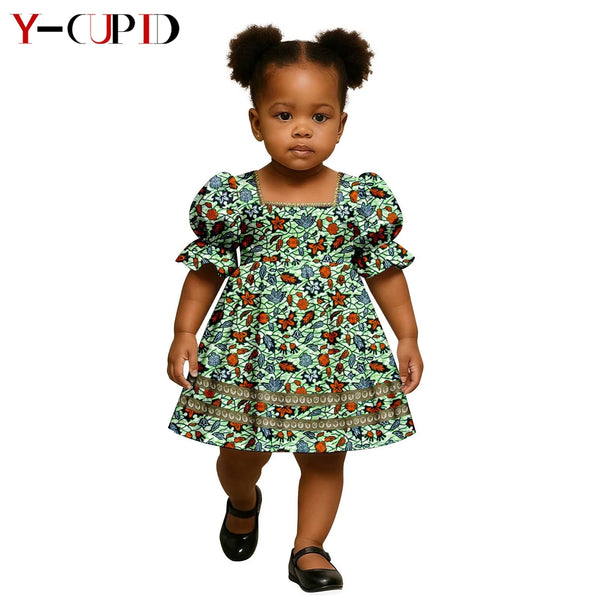 Vestido Ankara Manga Abullonada Cuentas Niña | Fiesta | Tallas XS-XXL | Tico Trendy