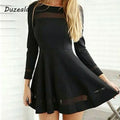 Vestido personalizable 2024 para mujer, Primavera Verano, longitud hasta la rodilla, malla Vintage, Sexy, cuello redondo, vestidos de fiesta negros, vestido negro