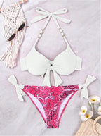 Bikini de Neón con Lazo Lateral y Estampado de Cachemira Push Up