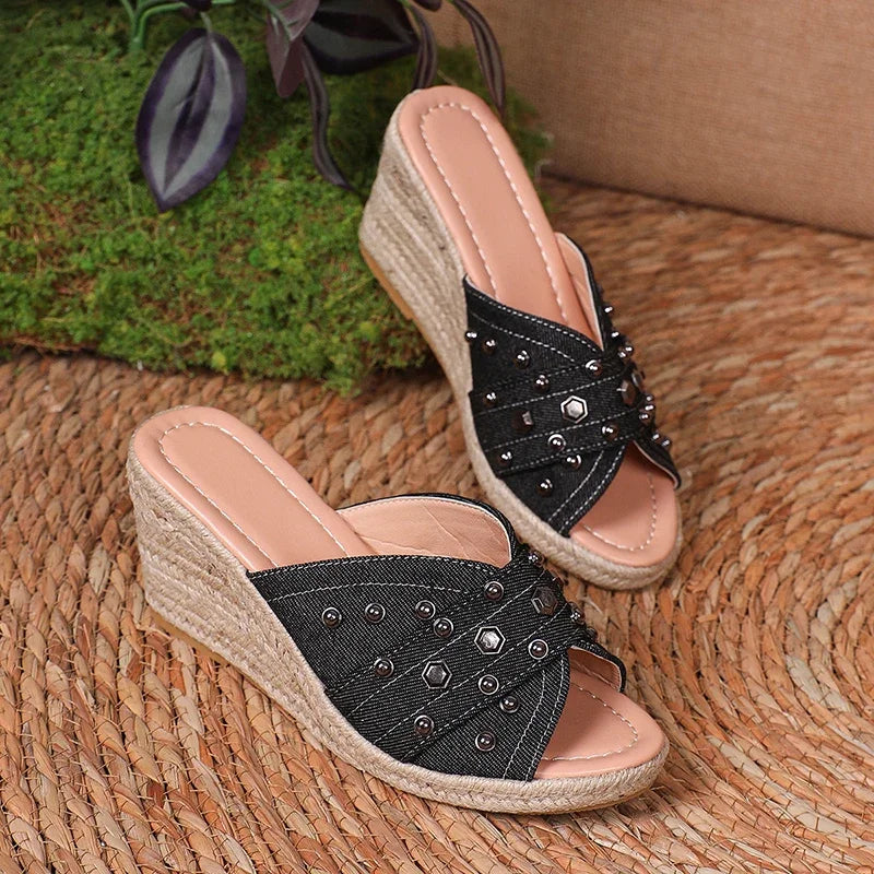Sandalias Cuña Gruesa Mezclilla Plataforma Alta | Calzado Casual Tendencia Pura Vida