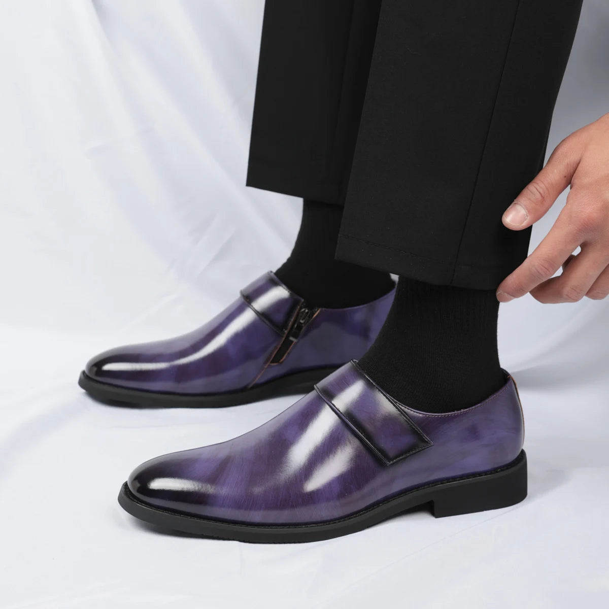 Zapatos Formales Morados Hombre | Charol Punta Estrecha Sin Cordones Cómodos Negocios