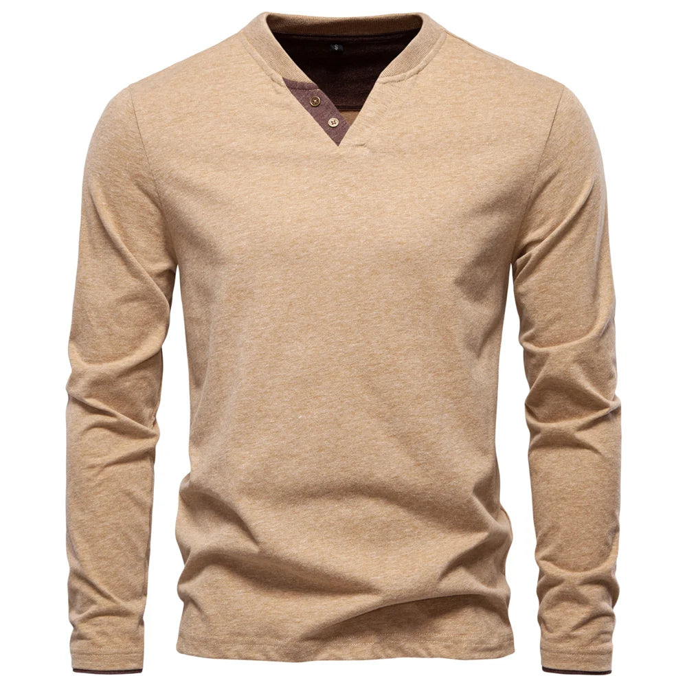 Camiseta Henley 100% Algodón Hombre | Manga Larga Informal Otoño | Tallas S-XXL | Tico Trendy