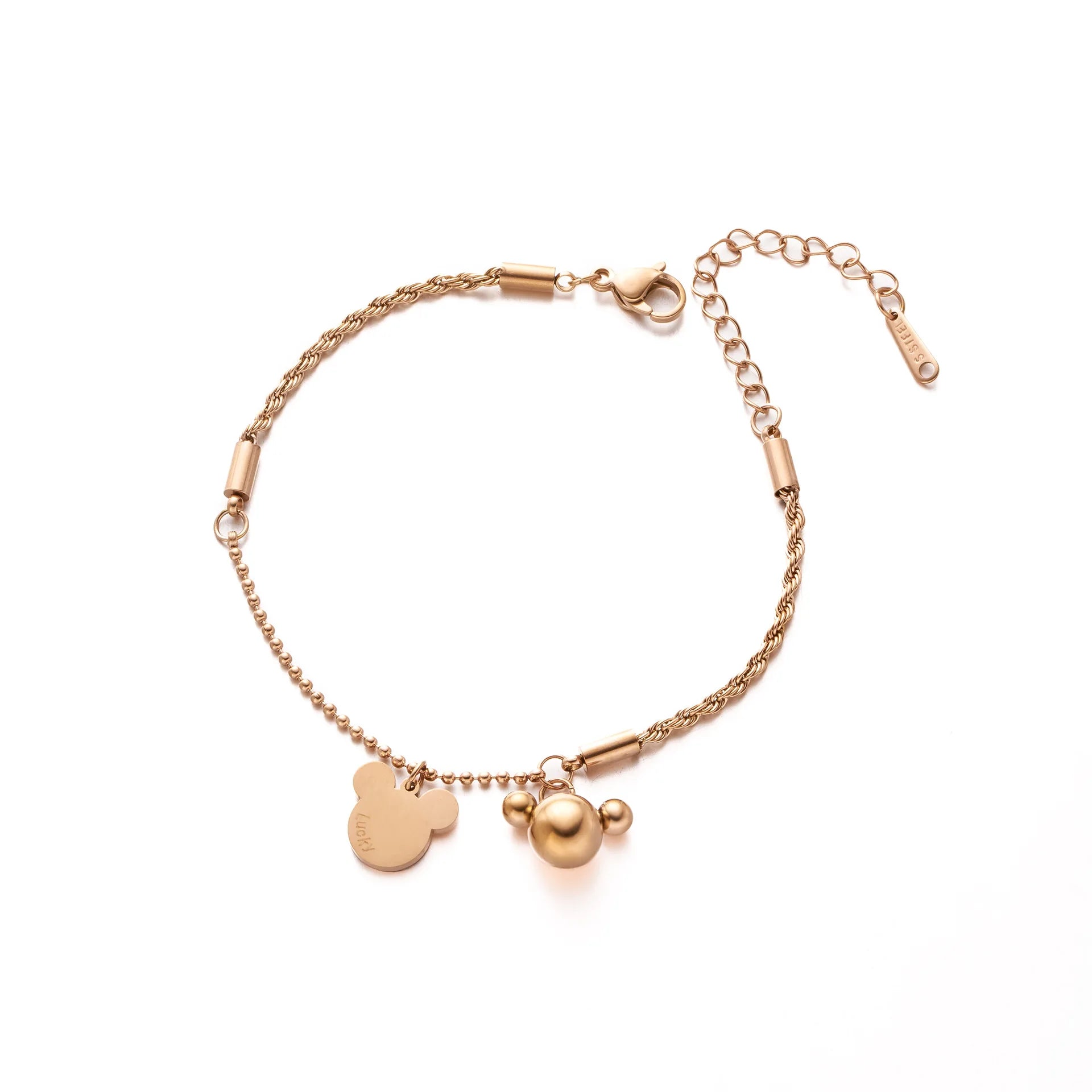 Pulsera Dijes Mickey Mouse Acero Inoxidable Oro Rosa | Estilo Adorable Tendencia