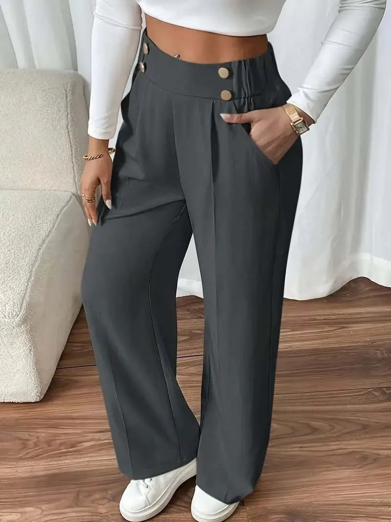 Pantalón Drapeado Elegante | Cintura Alta, Recto, Suelto y Color Sólido Verano 2025