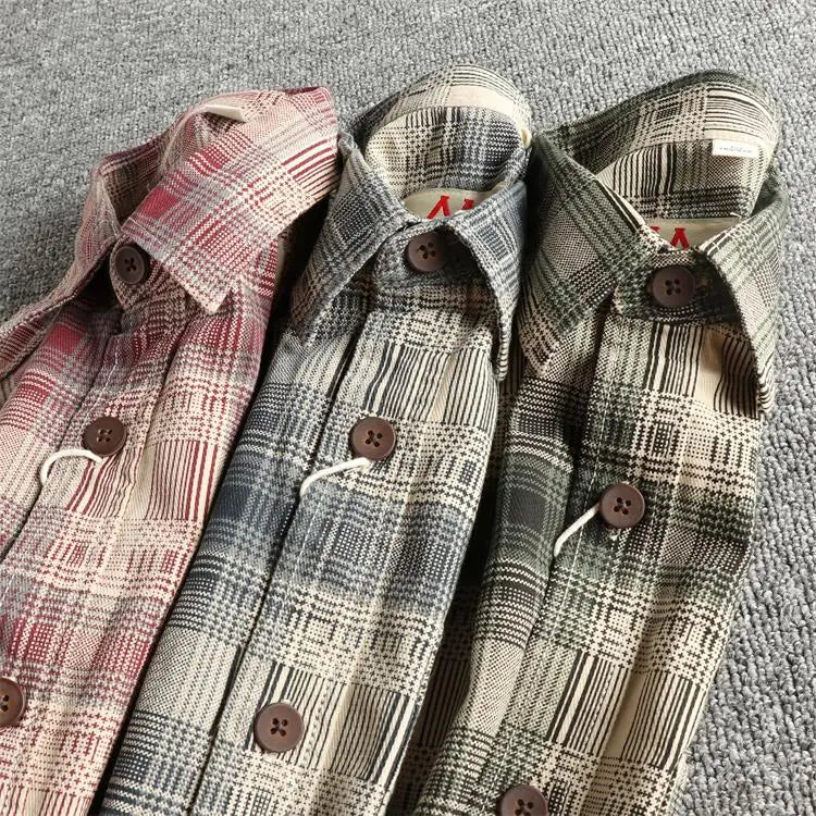 Camisa Retro Hombre | Cuadros Tartán | Algodón Tejido | Corte Holgado | Ticotrendy
