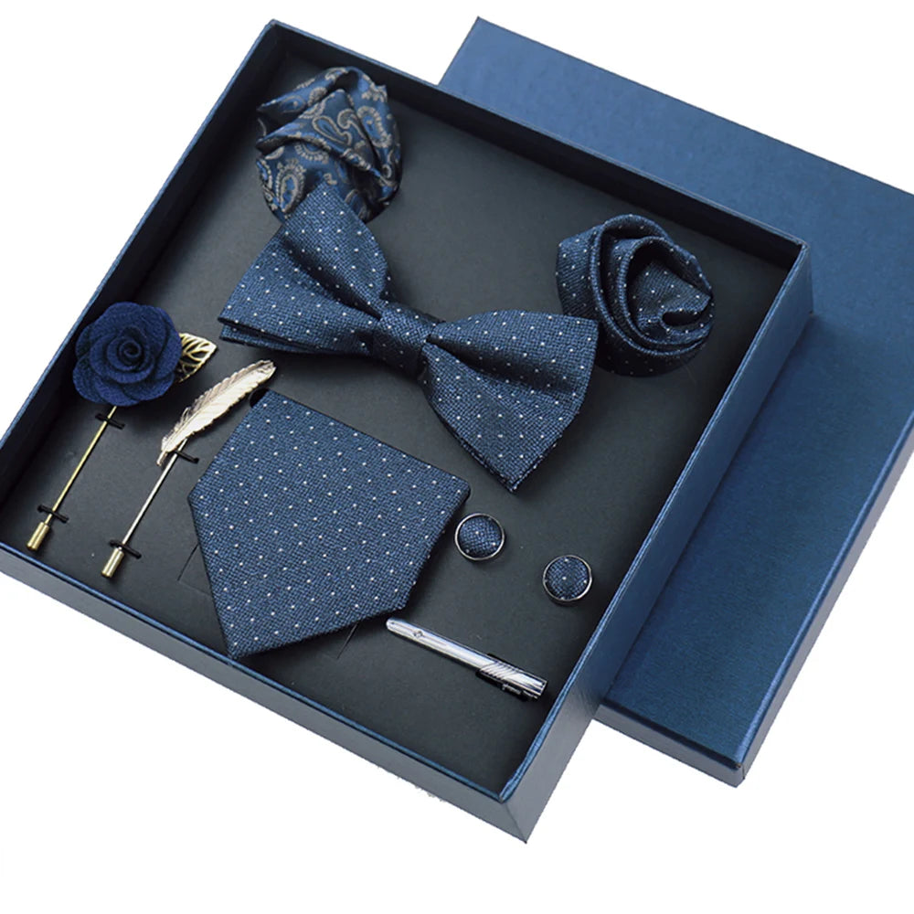 Set De Corbata Pajarita Pañuelo Gemelos Regalo Tico De Lujo