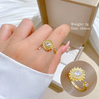Anillo de girasol de circón chapado en oro de 18 quilates para mujer, anillo de cobre ajustable que se puede abrir, accesorios de joyería, regalos para amigos