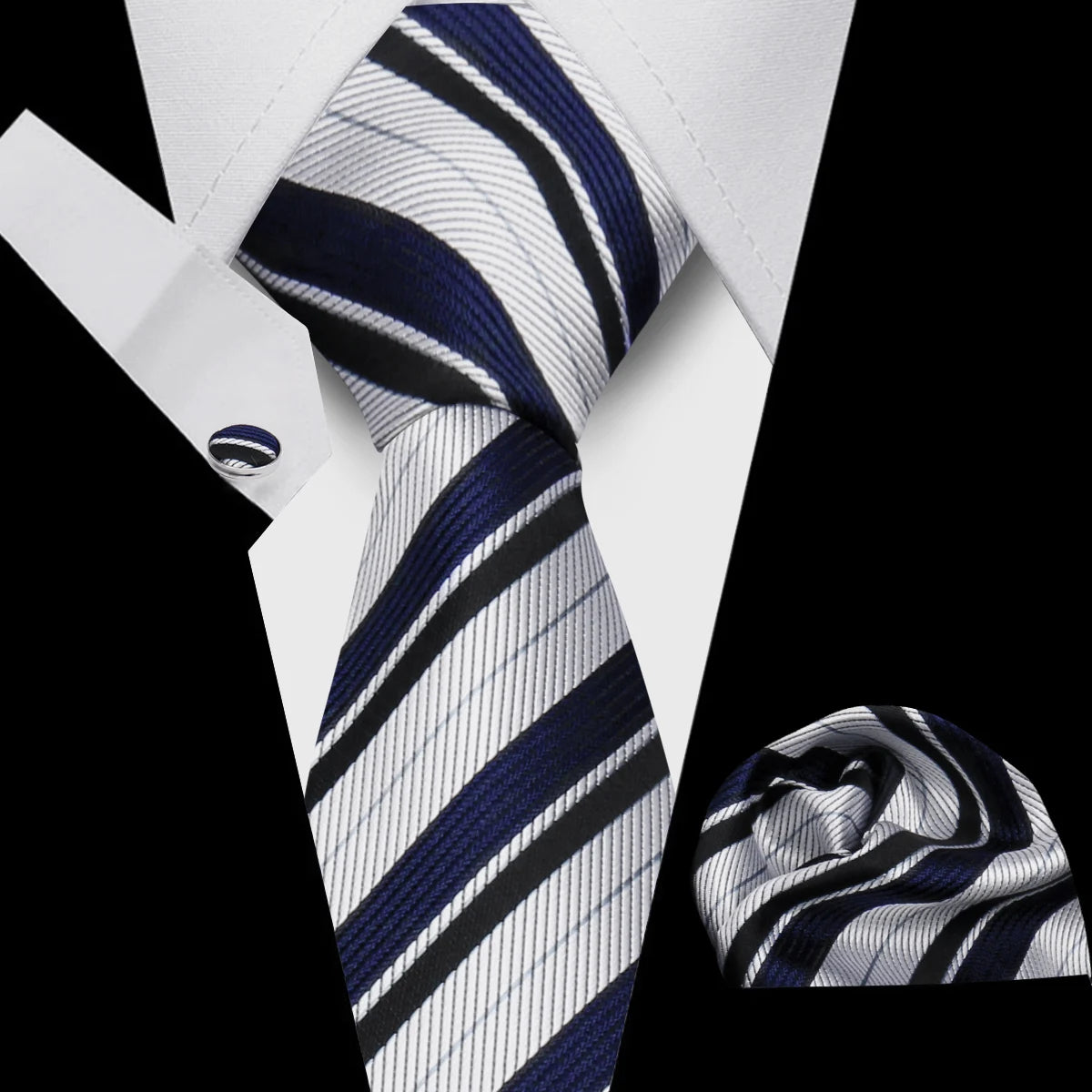Conjunto Corbata Pañuelo Gemelos Negocios Boda Accesorio De Moda