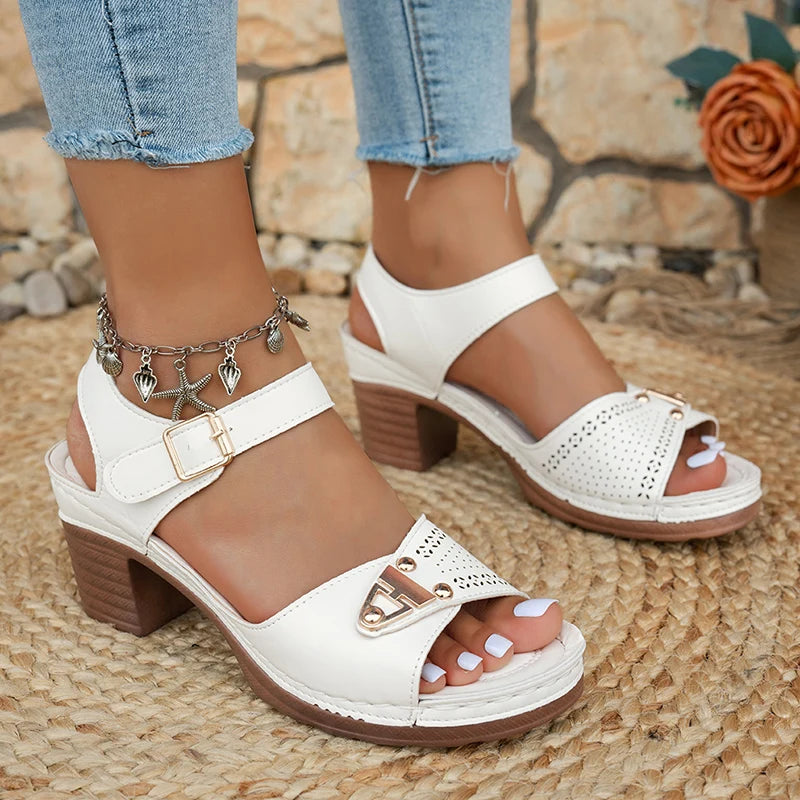 Sandalias de Tacón Alto para Mujer | Blancas | Suela Gruesa y Antideslizante