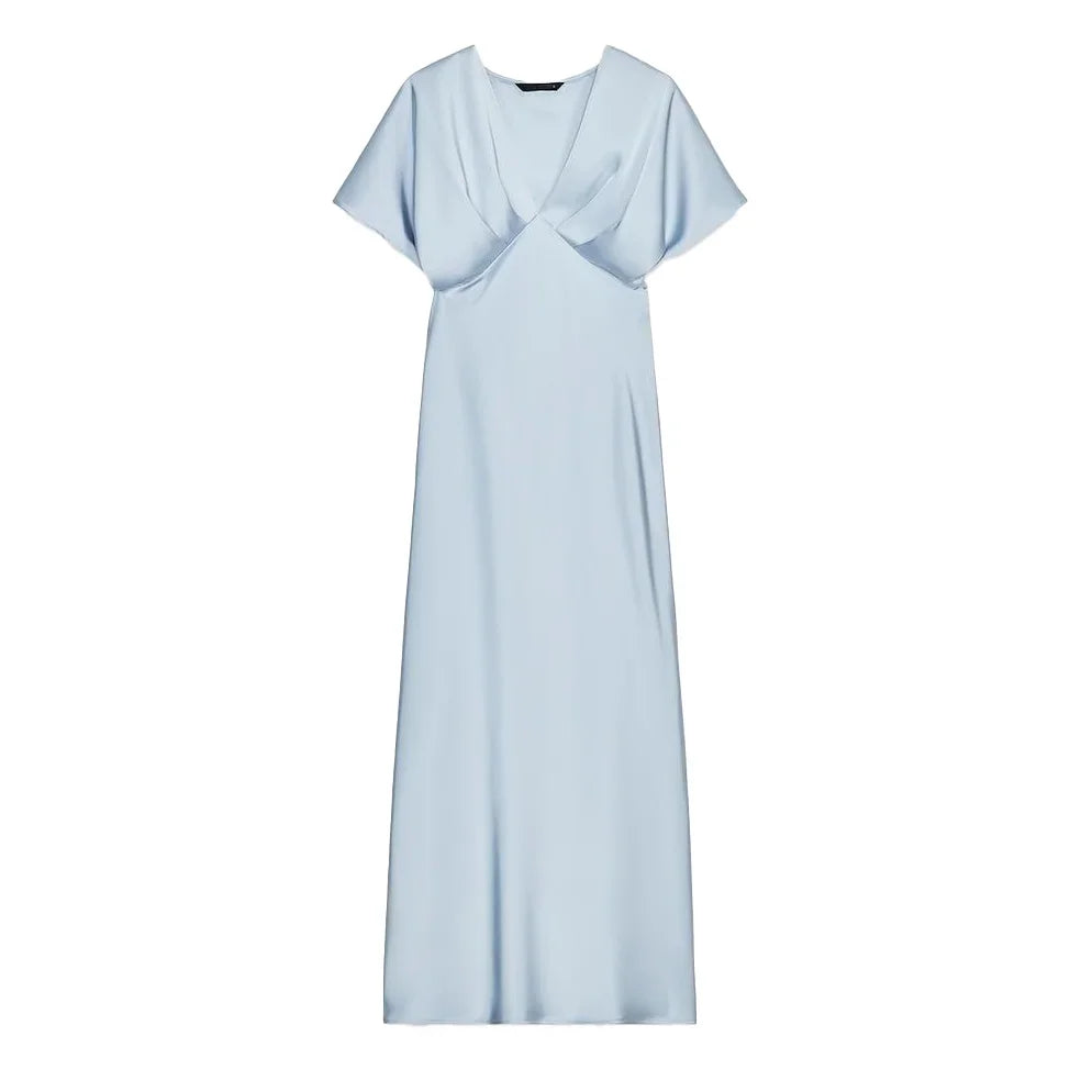 Vestido largo de satén plisado para mujer, estilo vintage francés
