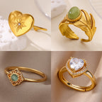 Anillo Ticotrendy Lujo | Ópalo Circón | Corazón Estrella Flor | Acero Oro