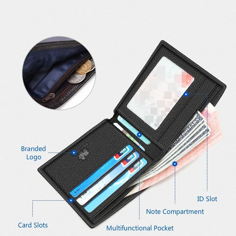 BISON DENIM-billetera de cuero genuino para hombre, monedero pequeño con bloqueo RFID, tarjetero plegable, regalo Ideal para padre y novio