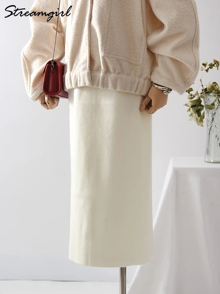 Falda Maxi Recta de Punto con Abertura Estilo Coreano Casual