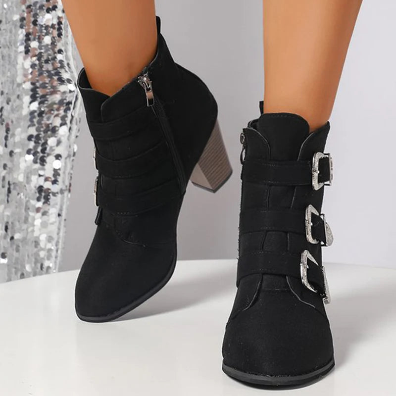 Botines de Tacón Alto Elegantes | Hebilla Decorativa | Mujer