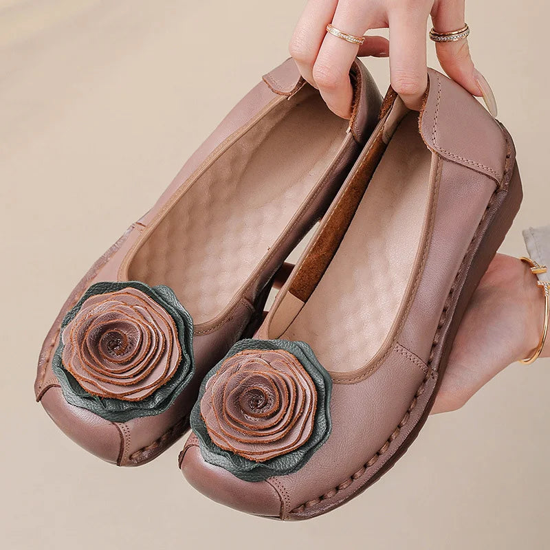 Mocasines Étnicos De Flores | Cuero Genuino Estilo Retro Lujoso Casual