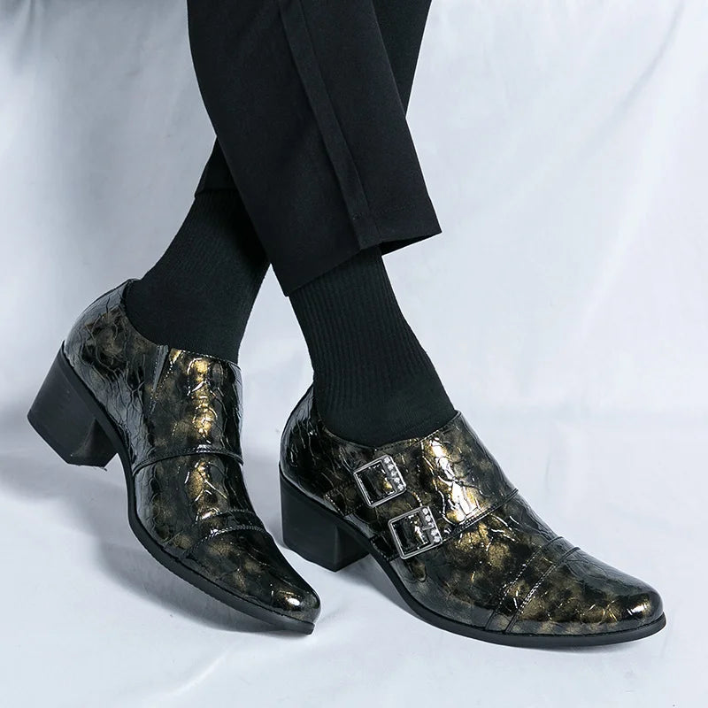 Zapatos Vestir Hombre Ticotrendy Piel Dividida Retro Punta Puntiaguda Boda | Con Hebilla