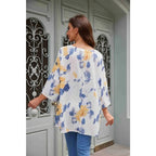 Blusa de manga corta con estampado de flores y media manga con cuello en V de verano para mujer de talla grande 1XL-5XL