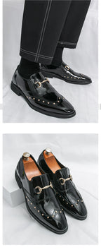 Zapatos Hombre Charol Elegantes Punta Puntiaguda Boda Sin Cordones | Diseño Liso