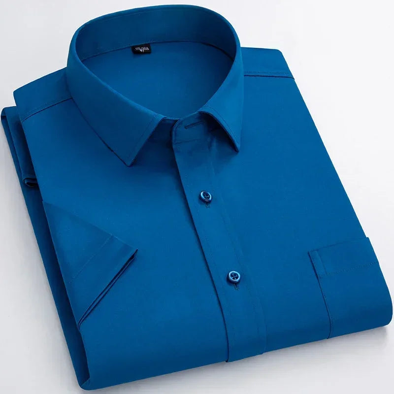 2025 Camisa de vestir antiarrugas elástica sin hierro para hombre, camisa de manga corta para hombre, Camisas sociales formales