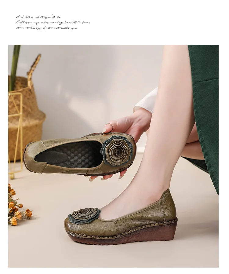 Mocasines Étnicos De Flores | Cuero Genuino Estilo Retro Lujoso Casual