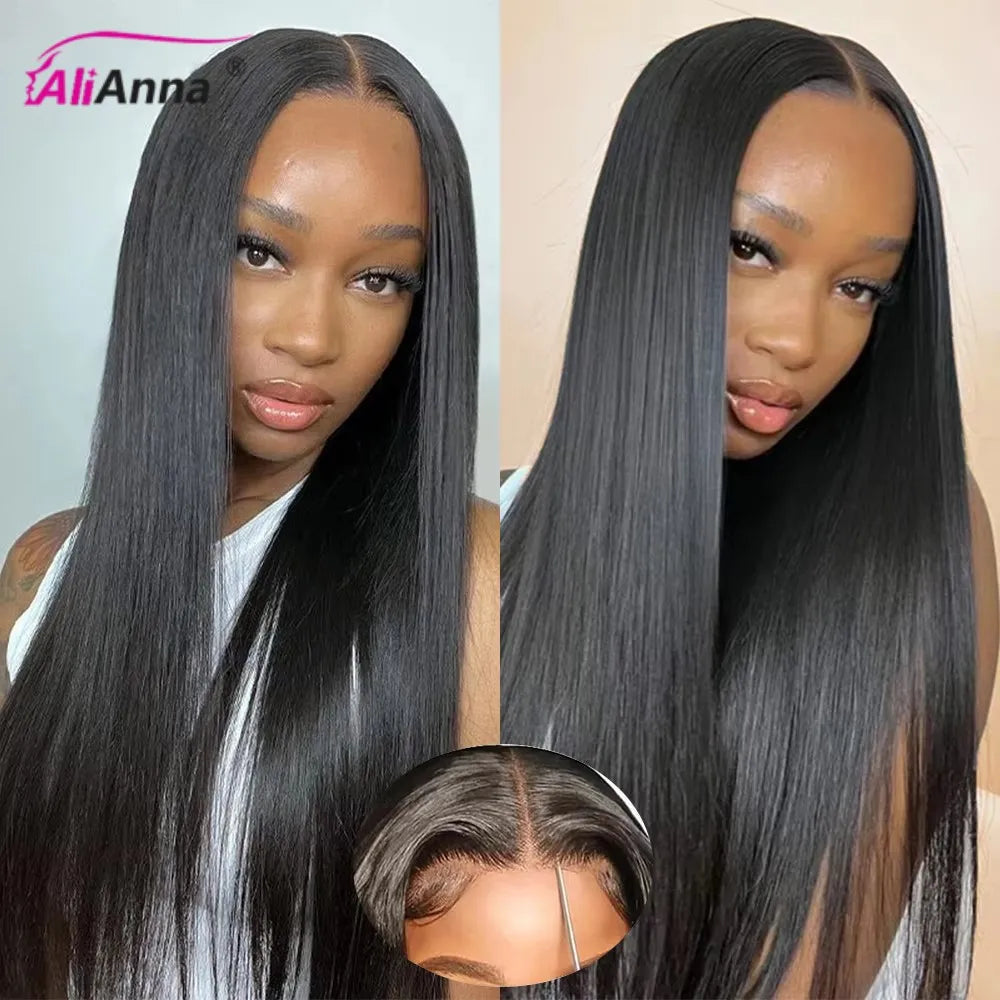 26 28 30 pulgadas 6X4 pelucas rectas sin pegamento cabello humano listo para usar pelucas de cabello humano brasileño precortado peluca con cierre peluca de cabello humano
