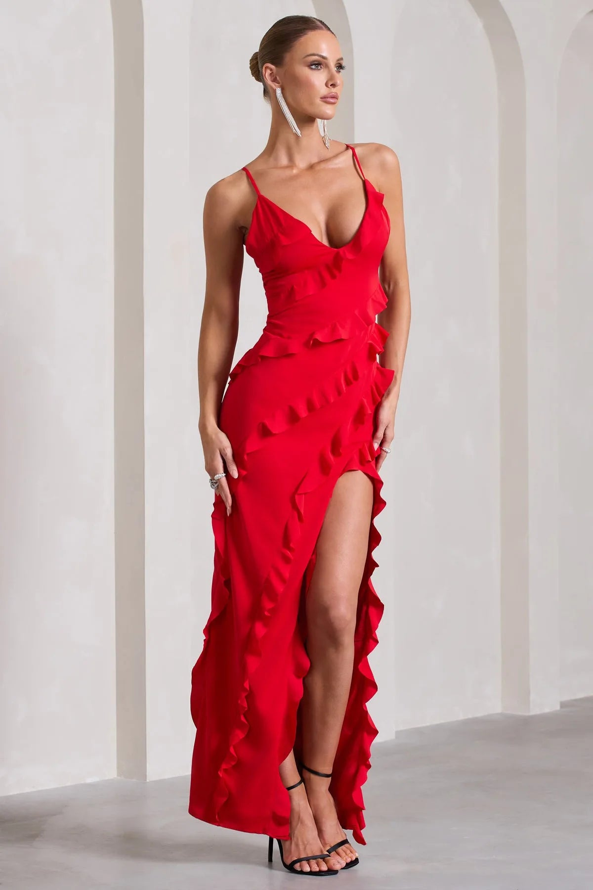 Vestido Halter Espalda Descubierta con Abertura