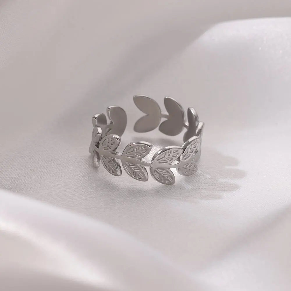 Anillo Ticotrendy Hojas Vintage | Acero Inox Impermeable | Estética Planta Boda