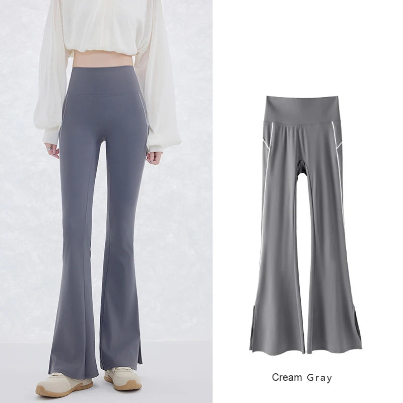 Pantalón Acampanado Curva Raya | Micro Flare Tobillo Dividido | Piel Tiburón Cintura Alta Sexy